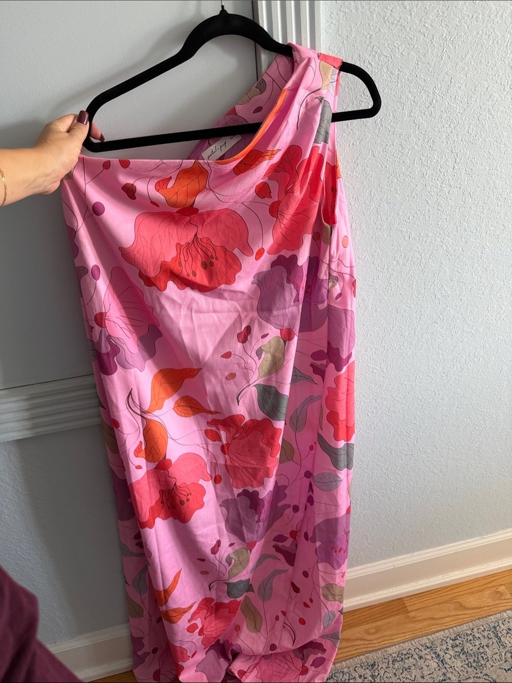 Women's One-Shoulder Pink Floral Sleep Dress